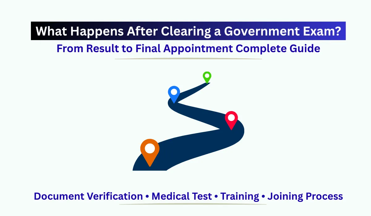 What happens after clearing a government exam including document verification, medical examination, appointment letter, training, and final joining process.